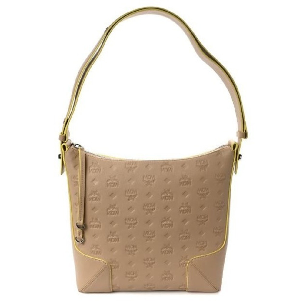 Authentic MCM Klara Monogram Embossed Leather Hobo Shoulder Bag Beige Yellow